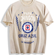 Papa Chingon Cruz Azul Soccer Vintage Washed T-Shirt in Beige