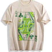 Queen of Clubs for St. Patrick's Day Vintage Washed T-Shirt in Beige