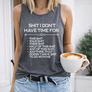 Shit I Don't Have Time for Crew-neck Sleeveless Vest Women's Color Cotton Tank Top in Gray