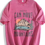 Scenery and Letter One-piece Vintage Washed T-Shirt in Red