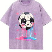 Cute Dripping Soccer Ball Vintage Washed T-Shirt in Purple
