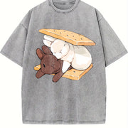Two Rabbits Lying Blouse for & Vintage Washed T-Shirt in Gray