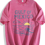Gulf of Mexico Sunset Waves Vintage Washed T-Shirt in Red