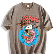 ZestLoop Courage the Cowardly Dog Retro Heart Hands Vintage Washed T-Shirt in Brown