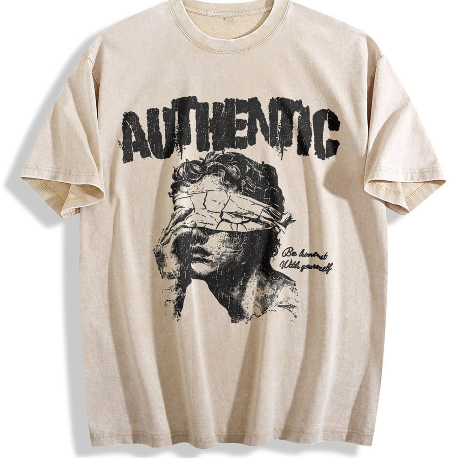 Authentic Blindfolded Statue Sleeveless Tank Vintage Washed T-Shirt in Beige