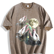 Opossum Howling to Moon 90s Vintage Washed T-Shirt in Brown