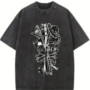 Gomu No Mi - One Pieceeee Anime Manga vintage washed oversized T-shirt in Black