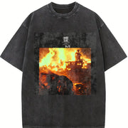 Horse by a Burning House Vintage Washed T-Shirt in Black