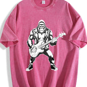 Retro Bigfoot Playing Guitar 90s Vintage Washed T-Shirt in Red