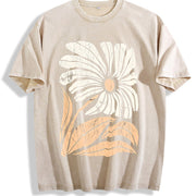 Boho Floral vintage washed oversized T-shirt in Beige