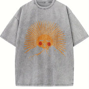 Smiling Sun and Mountain Vintage Washed T-Shirt in Gray