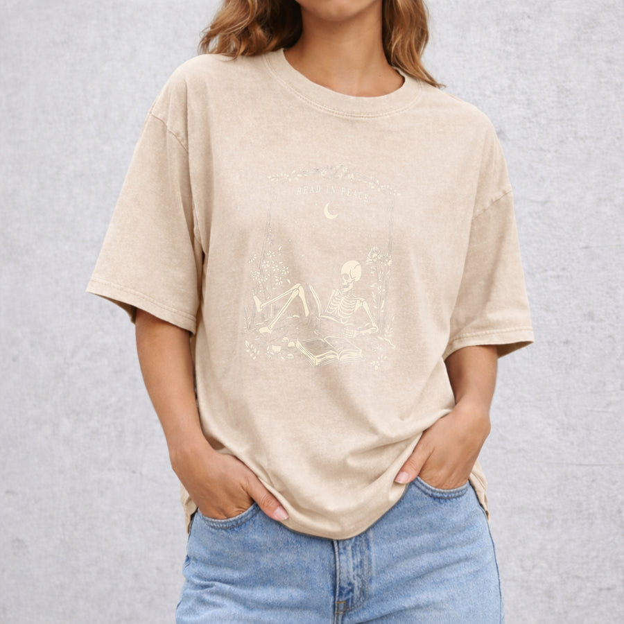Read in Peace vintage washed oversized T-shirt in Beige