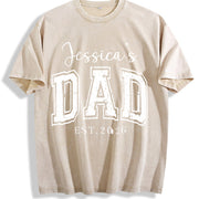 Personalized Dad with Kid Name Vintage Washed T-Shirt in Beige