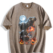 Dinosaur 90s Retro Prehistoric Jurassic Vintage Washed T-Shirt in Brown