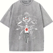 Ryuk & Light Yagami (Kira) – Death Note Anime vintage washed oversized T-shirt in Gray