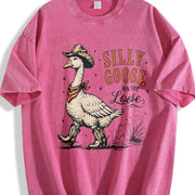 Silly Goose Cowboy: Western Animal Vintage Washed T-Shirt in Red
