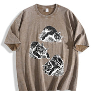 Lazy Cats 90s Tattoo Vintage Washed T-Shirt in Brown