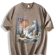 Retro Deer Nature 90s Vintage Washed T-Shirt in Brown