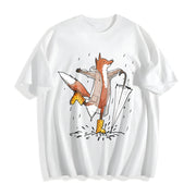Fox in the Rain Fashionable Cotton T-Shirt in White