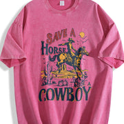 Save a Horse Ride a Cowboy 90s Western Retro Cowboy Rodeo vintage washed oversized T-shirt in Red