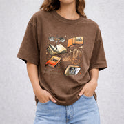 Fourth Wing Series For Fans vintage washed oversized T-shirt in Brown