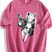 Lucy × David - Cyberpunk Anime for Anime Fans and Lovers vintage washed oversized T-shirt in Red