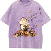 Little Hedgehog Vintage Washed T-Shirt in Purple
