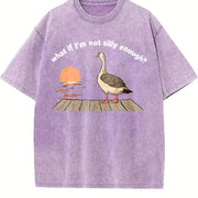 What If I'm Not Silly Enough? Goose Boxy Existential Vintage Washed T-Shirt in Purple