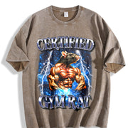 Certified Gym Rat 90s Vintage Washed T-Shirt in Brown