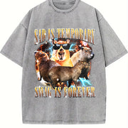 Sad Is Temporary Swag Is Forever 90s Vintage Washed T-Shirt in Gray