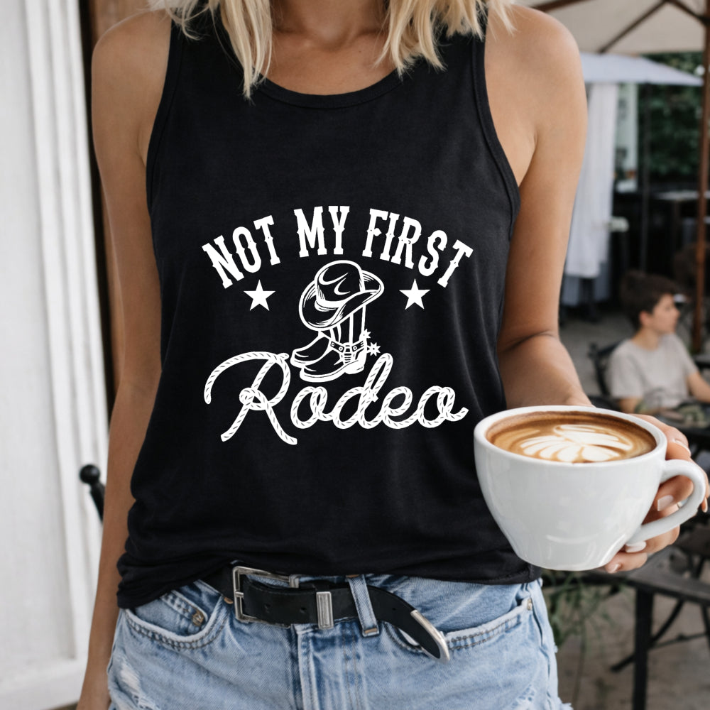 Not My First Rodeo Crew-neck Sleeveless Vest Outdoor Women's Color Cotton Tank Top in Black