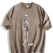 Retro Skeleton 90s Vintage Washed T-Shirt in Brown
