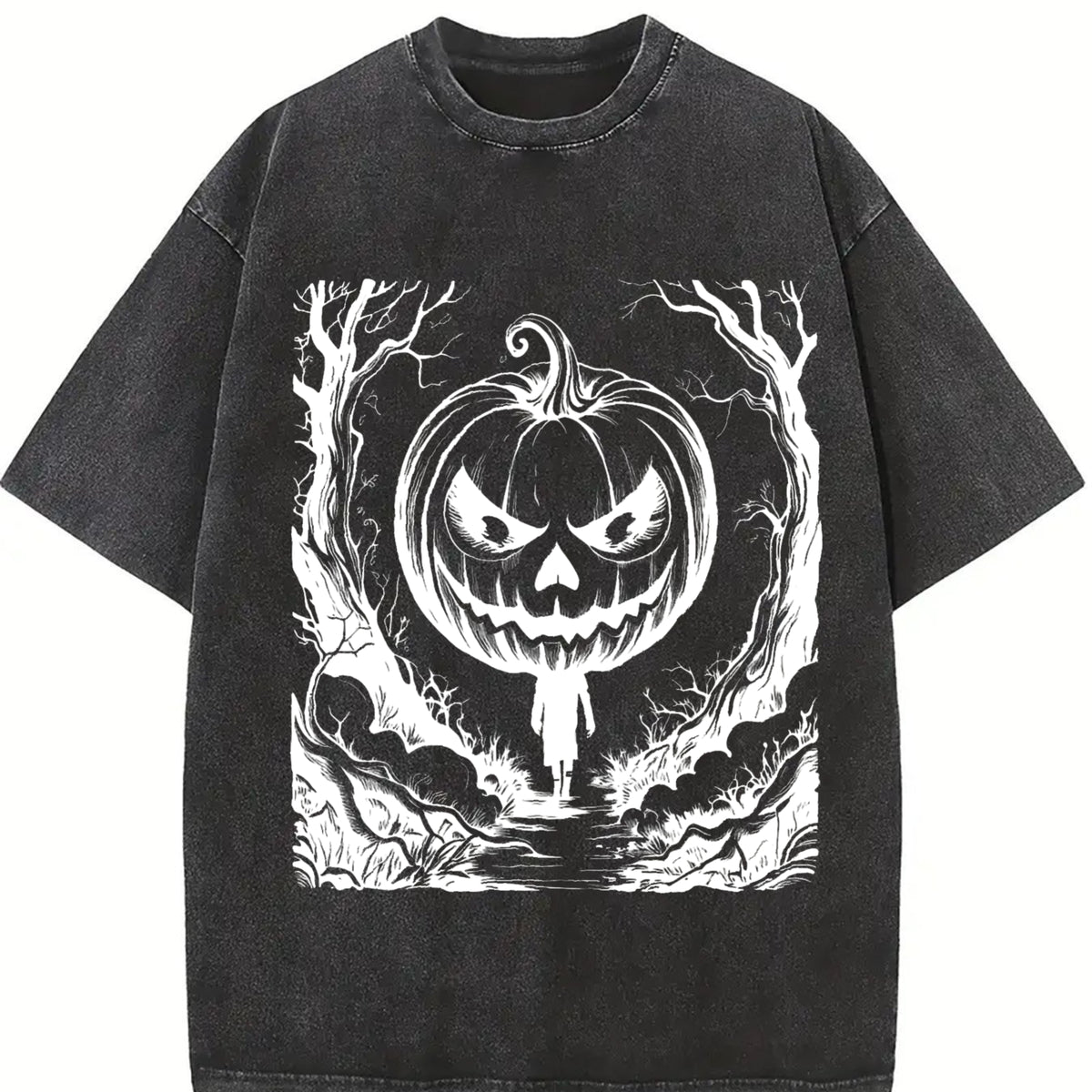 Retro Halloween Scene 90s Vintage Washed T-Shirt in Black