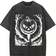 Retro Halloween Scene 90s Vintage Washed T-Shirt in Black