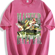 Master Baiter Bass Fishing Fisher Papa Dad Happy Fathers Vintage Washed T-Shirt in Red