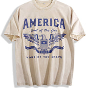 America Land of the Free Home of the Brave Patriotic Vintage Washed T-Shirt in Beige