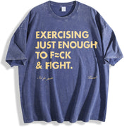 EXERCISING JUST ENOUGH TO F≈CK & FIGHT & Style vintage washed oversized T-shirt in Blue