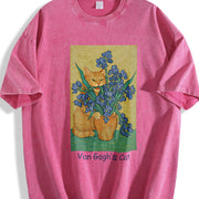 Van Gogh Cat Art Vintage Washed T-Shirt in Red