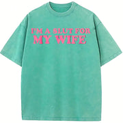 Valentines I'm A Slut For My Wife and Batik vintage washed oversized T-shirt in Blue
