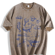 Tattoo Sea Animals 90s Vintage Washed T-Shirt in Brown