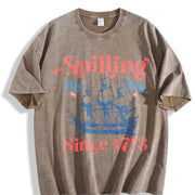 Spilling the Tea Since 1773 USA Patriotic Vintage Washed T-Shirt in Brown