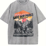 Retro Save Our National Parks 90s Vintage Washed T-Shirt in Gray