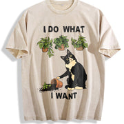 I Do What I Want Cat Vintage Washed T-Shirt in Beige