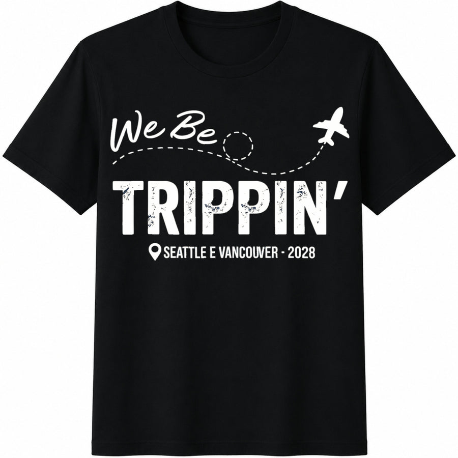 We Be Trippin Custom Location Cotton T-Shirt in Black