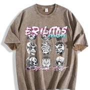 Lucha Libre Masks Retro Off-white Vintage Washed T-Shirt in Brown