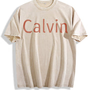 Calvin Name Typography Vintage Washed T-Shirt in Beige