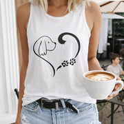 Dog Heart Paw Crew-neck Sleeveless Vest Outdoor Women's Color Cotton Tank Top in White