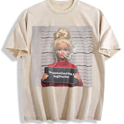 Traumatized by Sagittarius Mugshot Doll Vintage Washed T-Shirt in Beige