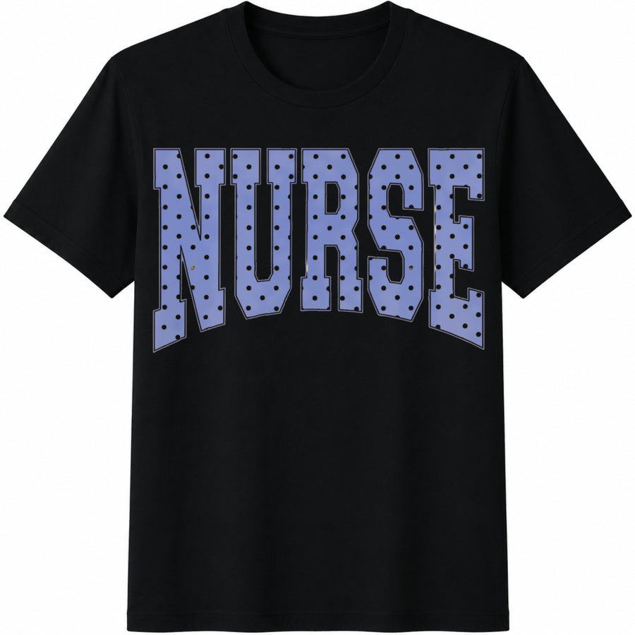 Nurse Blue Polka Dots Nurse Cottagecore Nurse PICU Cotton T-Shirt in Black