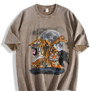 Three Tigers 90s Retro Alpha Moon Vintage Washed T-Shirt in Brown